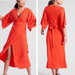 Athleta Calistoga Elegant Orange Vermillion Coverup Wrap Dress Size Small